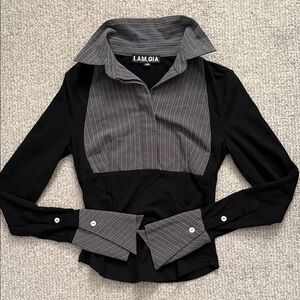 I.AM.GIA Black and Gray Contrast Blouse